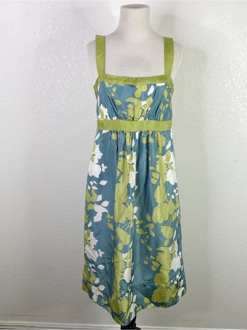 Vintage BCBG Paris Green and Blue Print 100% Silk Dress